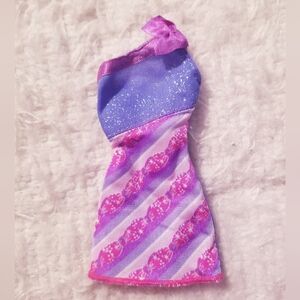 2011 Pink and Purple Barbie Dress Stripes Bow One Sleeve Spaghetti Dress Mattel